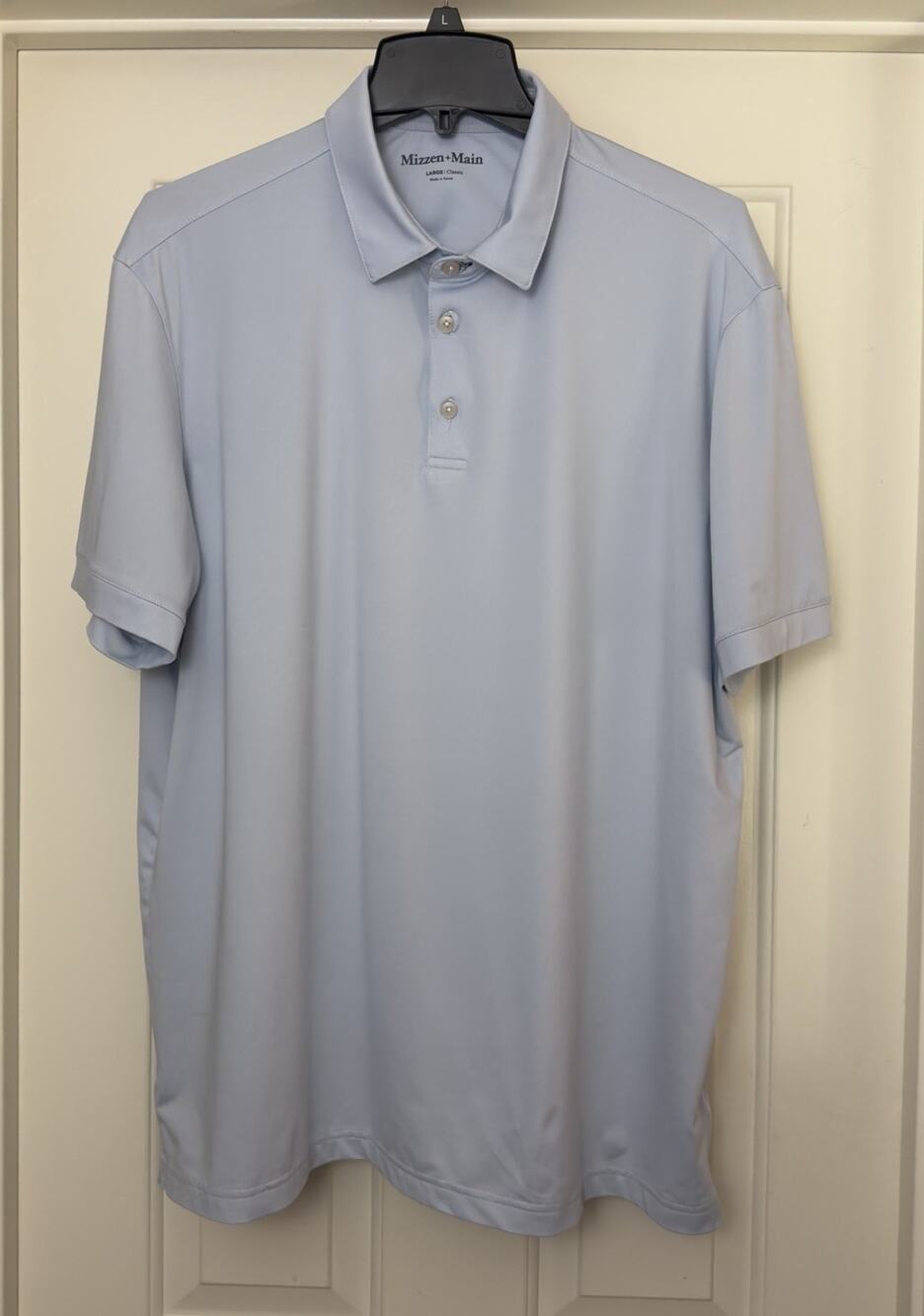 Mizzen Main Polo Shirt Mens Large Classic Performance Stretch Light Blue